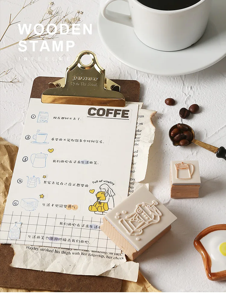 Кофейный набор 13 шт \ DIY креативный Милый Забавный штамп Деревянный уплотнитель дневник календарь скрапбук набор канцелярских принадлежностей для студентов