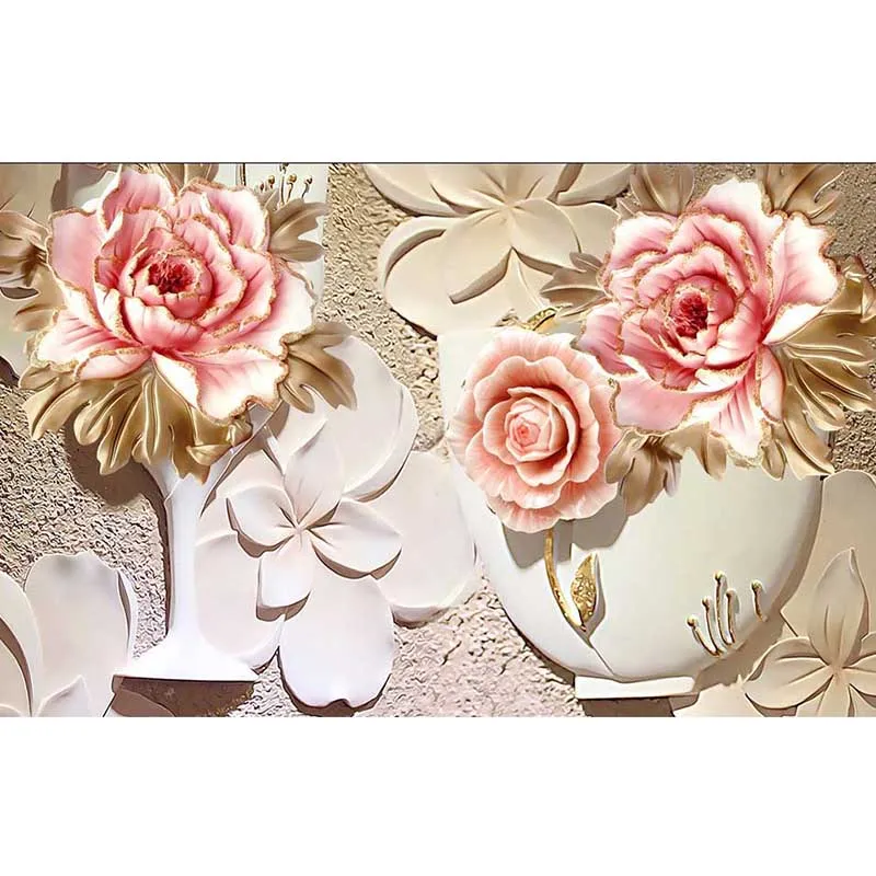 Оптовая продажа HD 3D Розовые розы обои на заказ нетканые для стен фото домашний