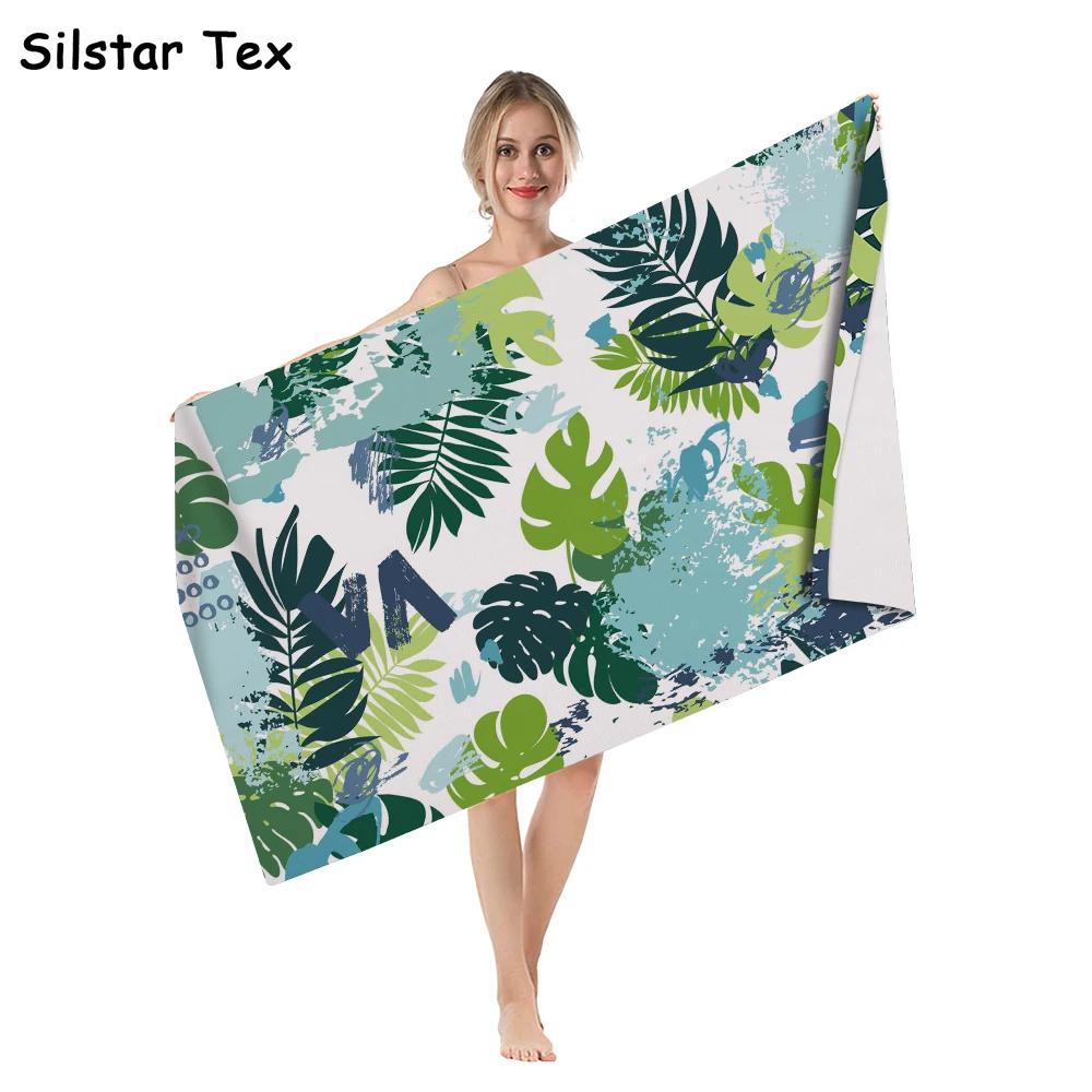 Фото Silstar Tex модное пляжное полотенце из микрофибры с зелеными листьями покрывало для