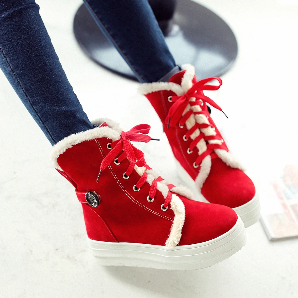 Женские зимние ботинки на толстой подошве теплые в русском стиле большие размеры