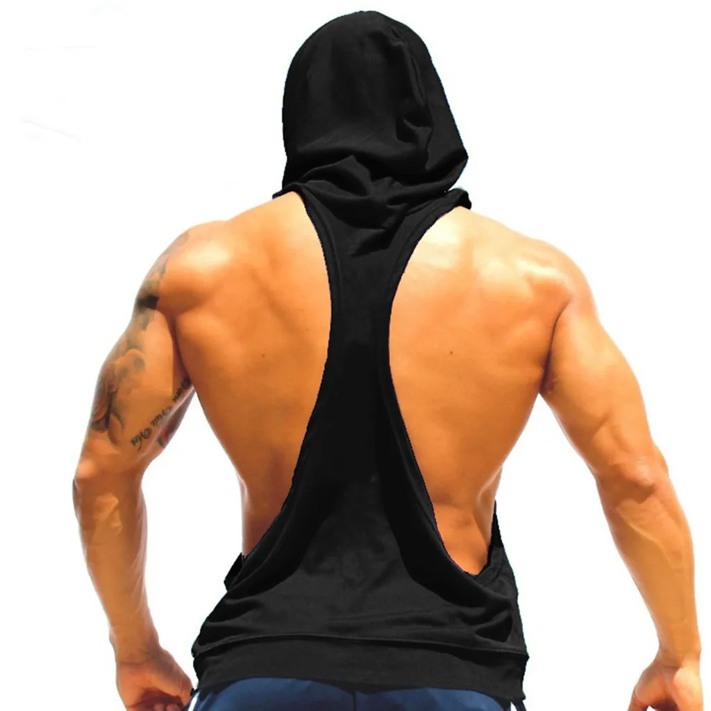 Black Спортивные жилеты с капюшоном, мужские летние безрукавки для бодибилдинга, тренажерного зала, майка, одежда для фитнеса, Облегающая рубашка, Стрингер, camiseta tirantes - Цвет: Black