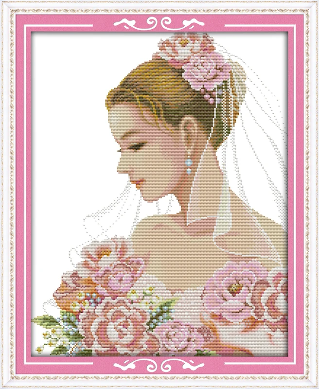 

Beautiful bride Cross Stitch Kit Home Decorative 11CT 14CT DMC Chinese Embroidery Needlework Easy DIY Cross-stitch set Gifts