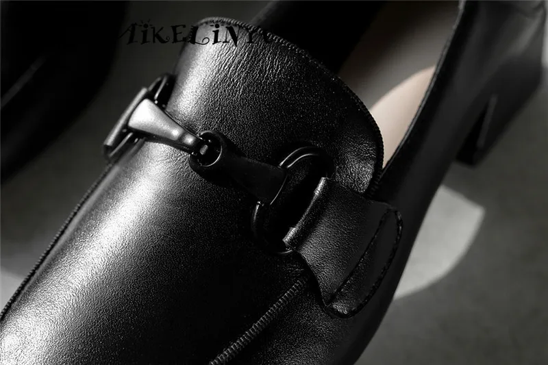 AAIKELINYU Новые женские туфли-лодочки коровья кожа мода металлической цепью удобные Обувь на квадратном каблуке, без шнуровки, на Повседневное ручной работы; женские туфли-лодочки