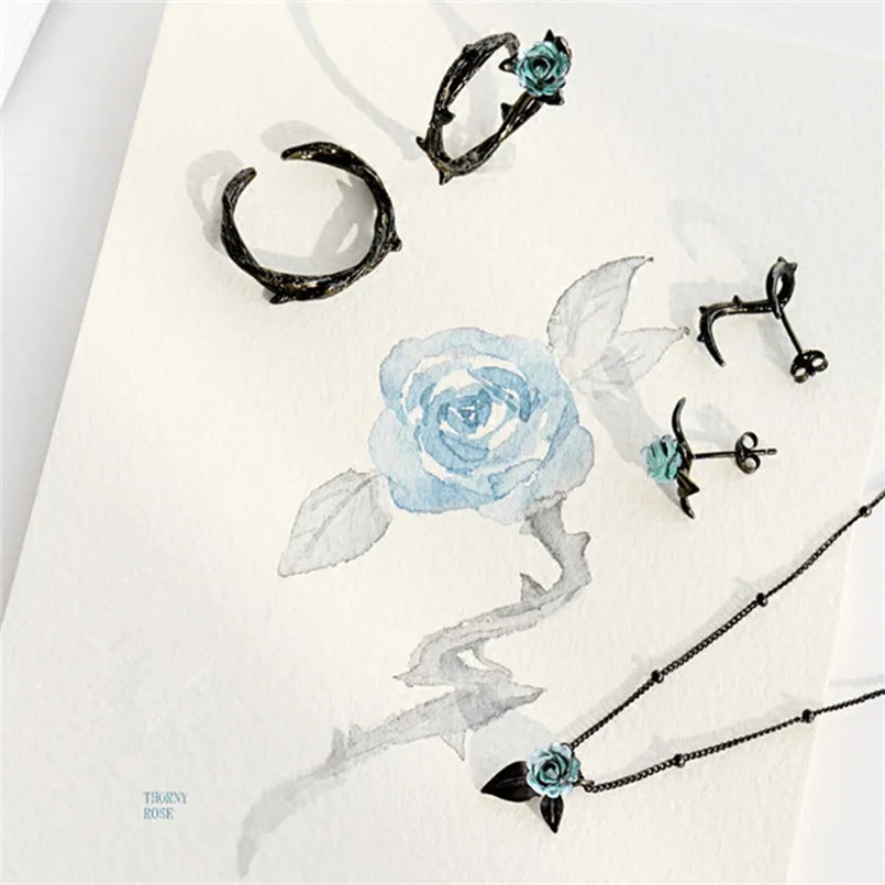 Дизайн Thorny Rose Винтажные серьги-гвоздики серьги для женщин черный покрытый золотом Серебро 925 пробы ювелирные изделия креативные серьги