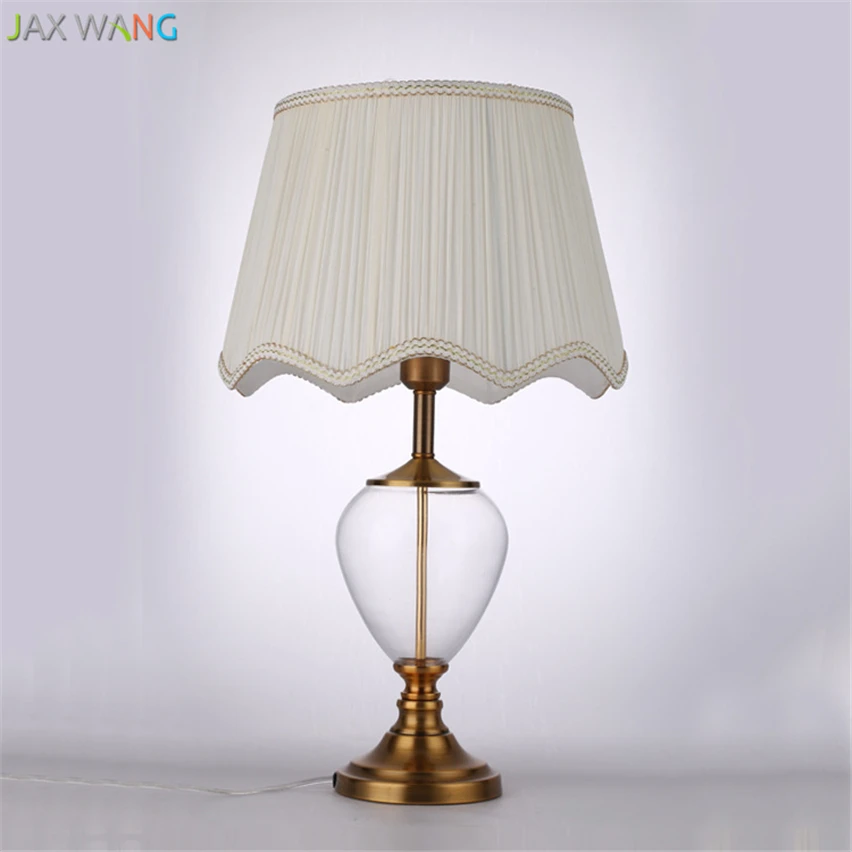 Европейский стиль светодиодные медные/стеклянные настольные лампы тканевые