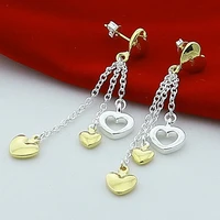 free shipping 925 sterling silver heart shaped stud earrings for women girl gold color small earring jewelry gift