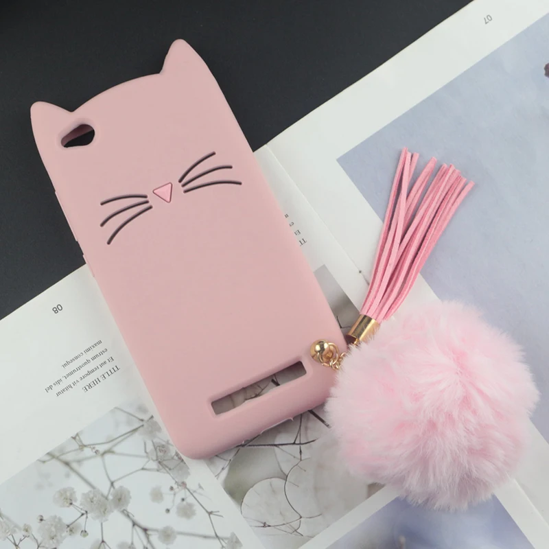 HuxuPink With Ball Милый 3D мультяшный силиконовый чехол для Xiaomi Redmi 4A чехол s Япония блестящая борода кошка кошечка с милыми ушками чехол для телефона - Цвет: HuxuPink With Ball