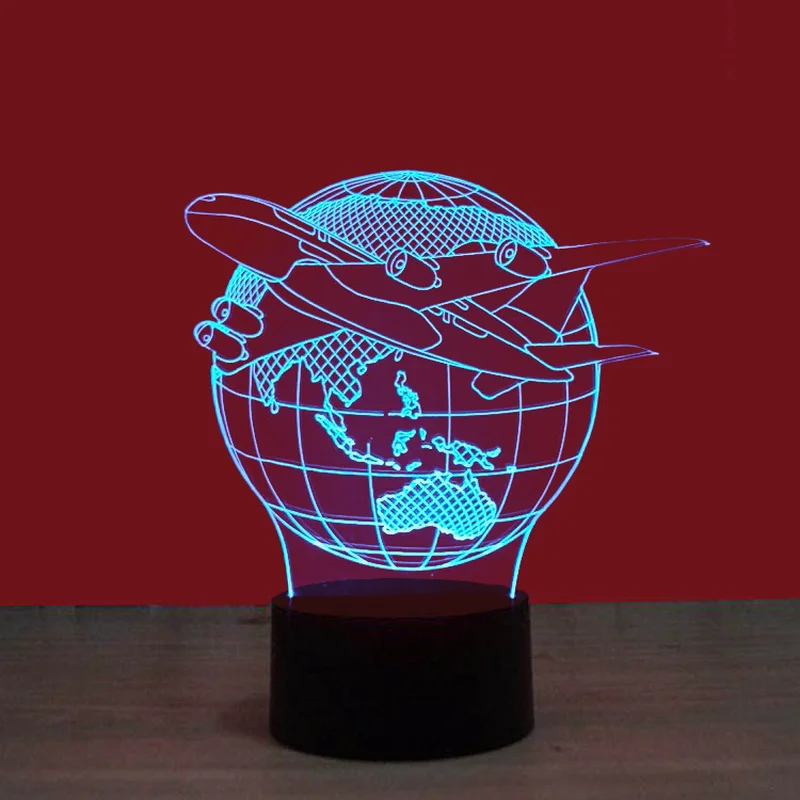 Фото Aircraft Earth 3D стерео лампа для видения акриловая 7 цветов меняющая USB прикроватная Aircraft Earth 3D стерео лампа для видения акриловая 7 цветов меняющая USB прикроватная