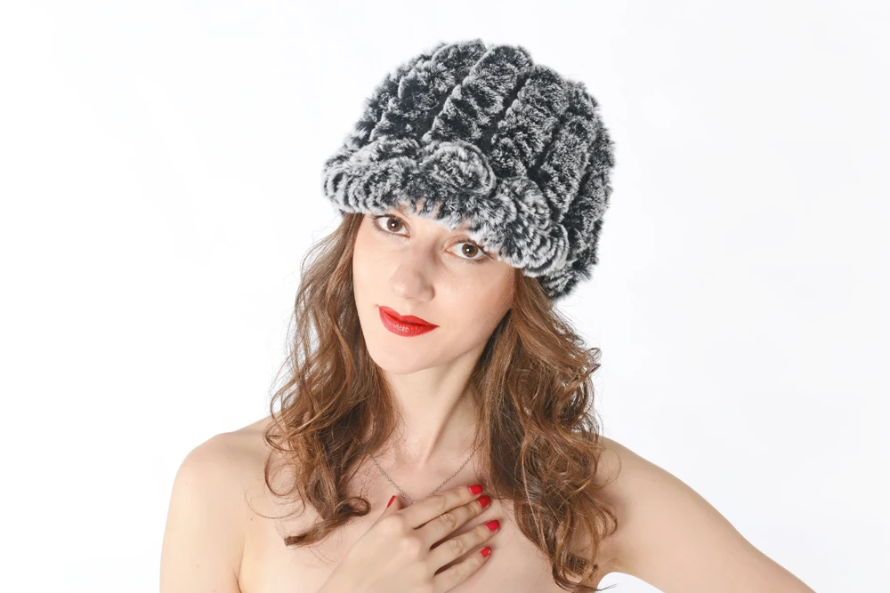 Женские вязаные шапки из натурального меха кролика Рекс женские зимние теплые