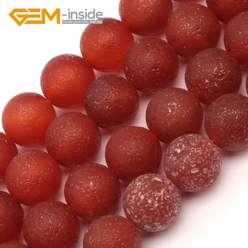 

GEM-inside Round Red Frost Spacer Agat e Beads: 6mm to 14mm Natural Stone Beads Loose Beads For Jewelry Making Strand 15" DIY!