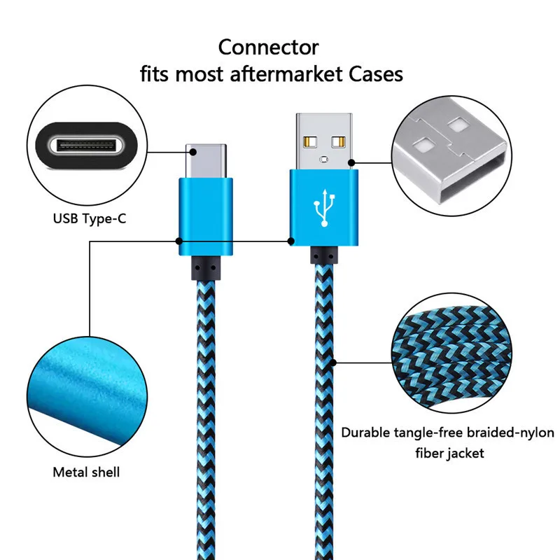 Нейлоновый кабель USB Type c адаптер для быстрой зарядки Xiaomi Huawei Samsung Galaxy S10 S9 Plus