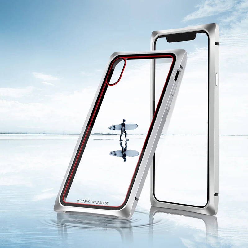 Suntaiho Magnetic Adsorption Phone Case for iPhone X case for iPhone 7 8 Standing Square Magnetic Tempered Glass back Phone case
