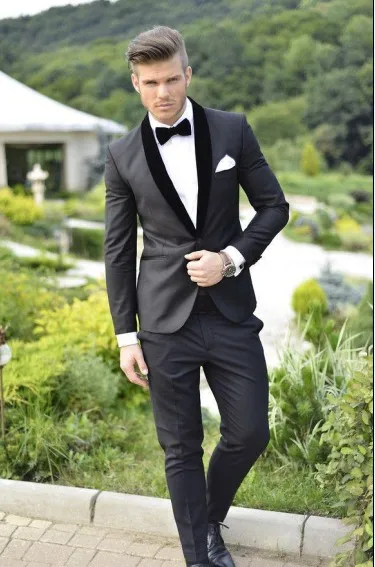 Смокинги для жениха изготовленные на заказ серо Угольная шаль лучшего человека