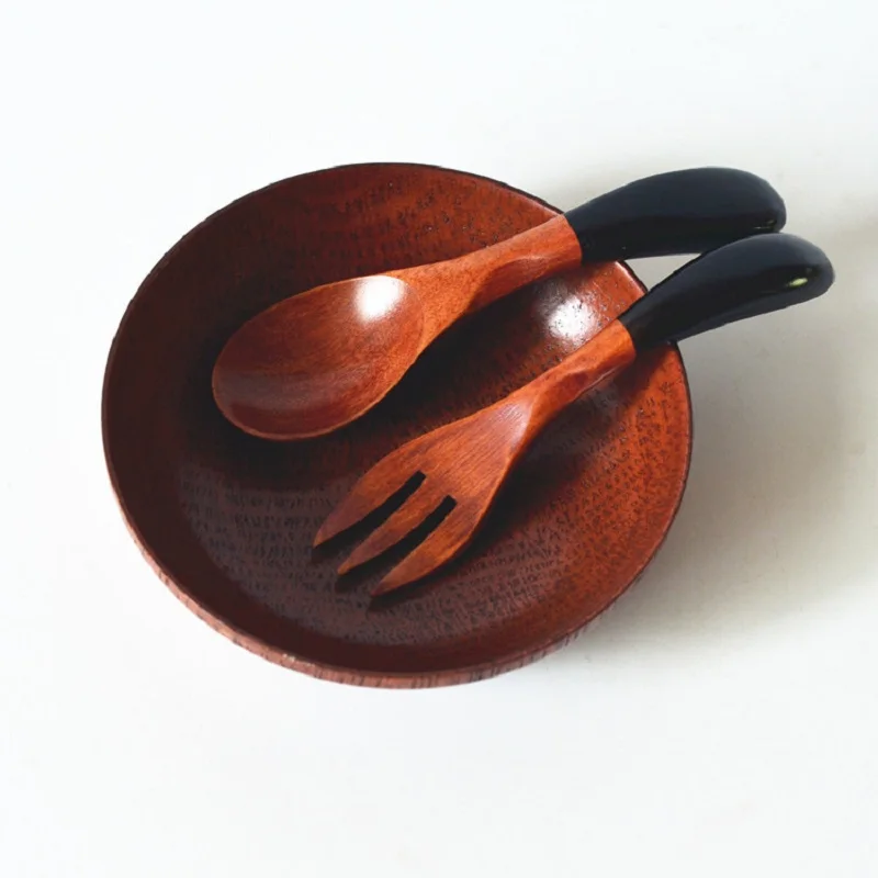 2 Sets Beautiful Twisted Spoon Fork Set Kids Wooden Red Black Curved Baby Dessert Kitchen Dinnerware | Дом и сад