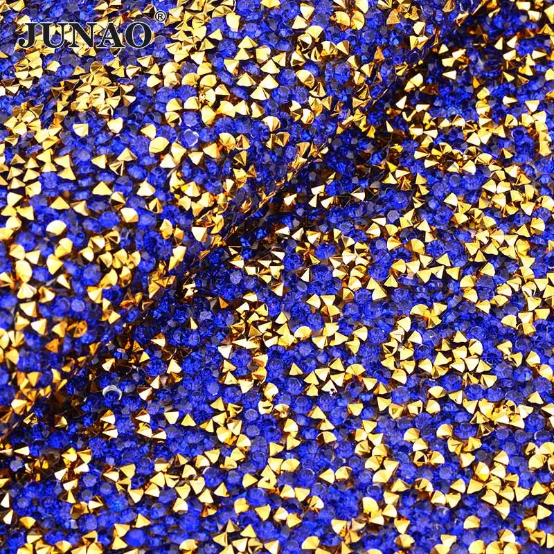 Gold Blue JUNAO 24*40 см прозрачная AB сетчатая ткань со стразами Смола украшения из кристаллов лента аппликация из страз для украшения одежды украшения - Цвет: Gold Blue