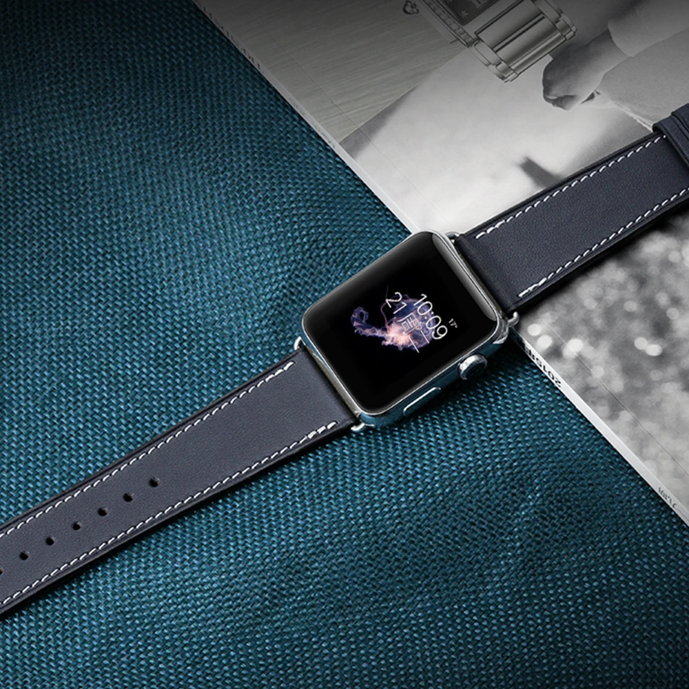 

iStrap Black Brown France Genuine Calf Leather For 42mm Apple Watch Handmade Stitch Strap For Apple Watch Band 42mm
