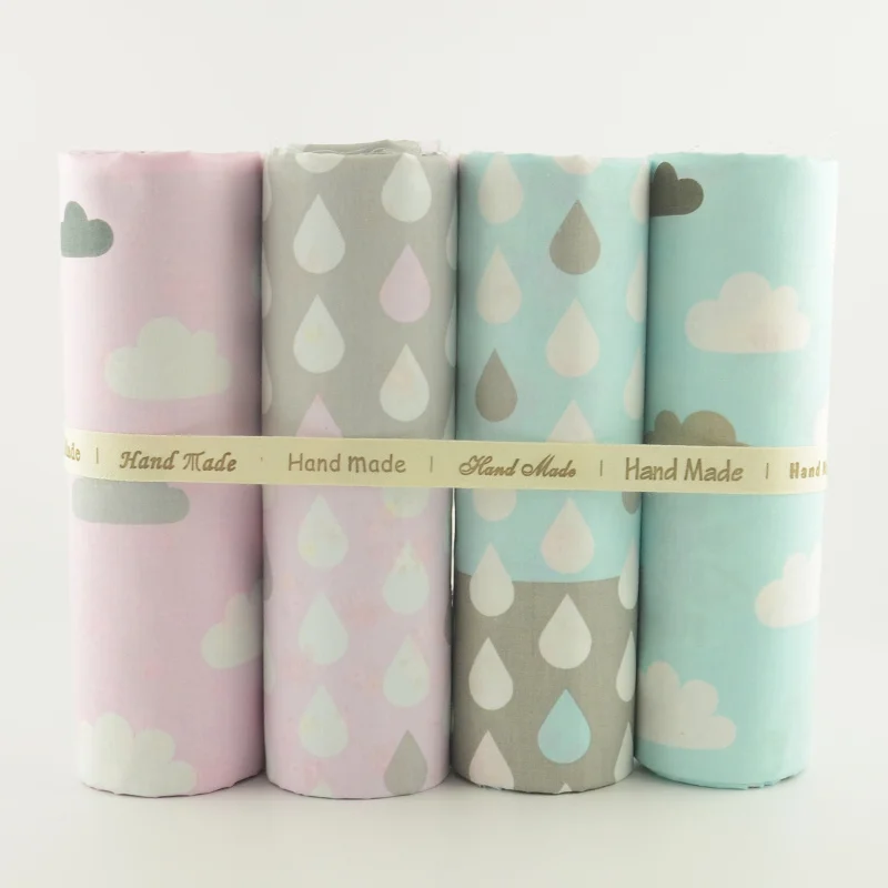 Синий и розовый дождь тучки 4 шт./хлопчатобумажная ткань Twill ремесла Tissu домашний