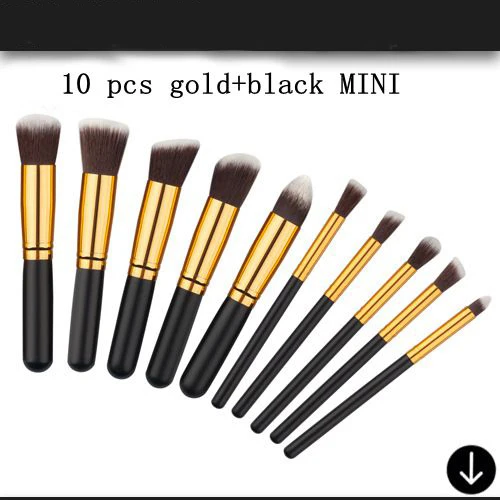 black golden 10pcs Профессиональные 10 шт. инструменты для макияжа, набор кистей, косметическая кисть, Тональная основа, тени для век, подводка для глаз, кисть для пудры, Pinceau Maquillage - Handle Color: black golden 10pcs