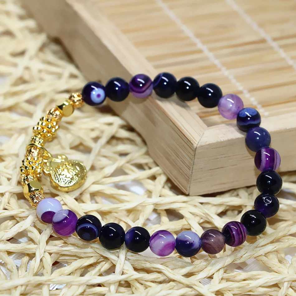 

New fashion natural stone purple veins agat carnelian onyx elegant strand bracelet round beads 6mm women jewelry 7.5inch B1922