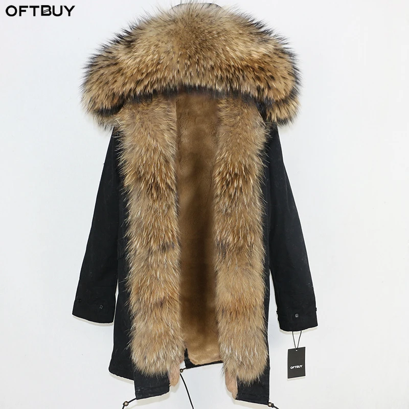 OFTBUY 2021 длинная парка из натурального меха енота зимняя куртка женская уличная