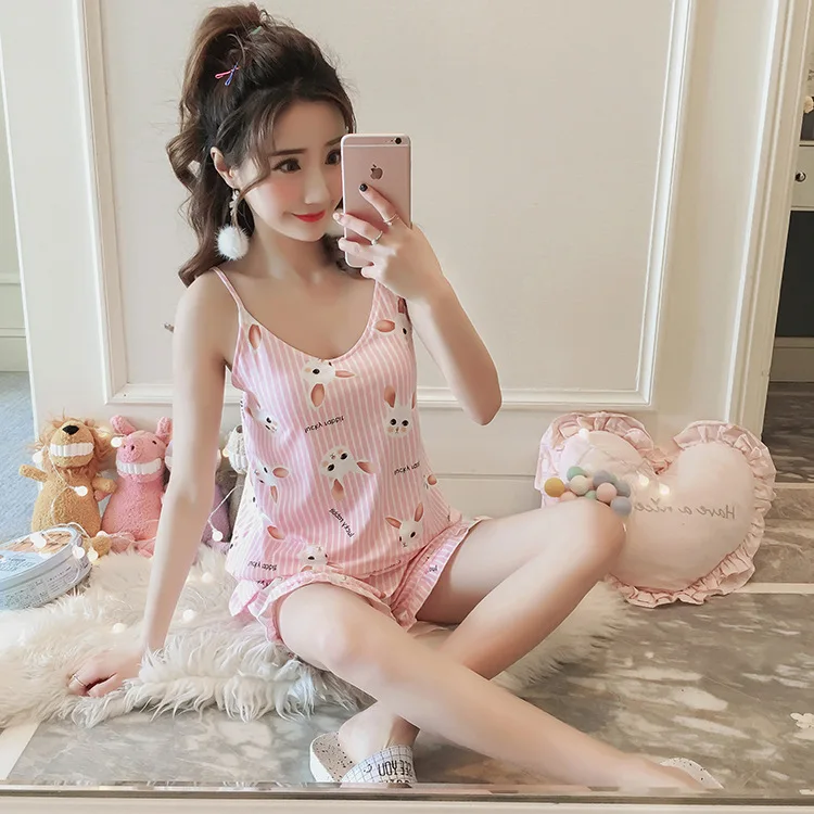 Foply Для женщин пижамный комплект с принтом Satin Pajama Set 2018 О образным вырезом