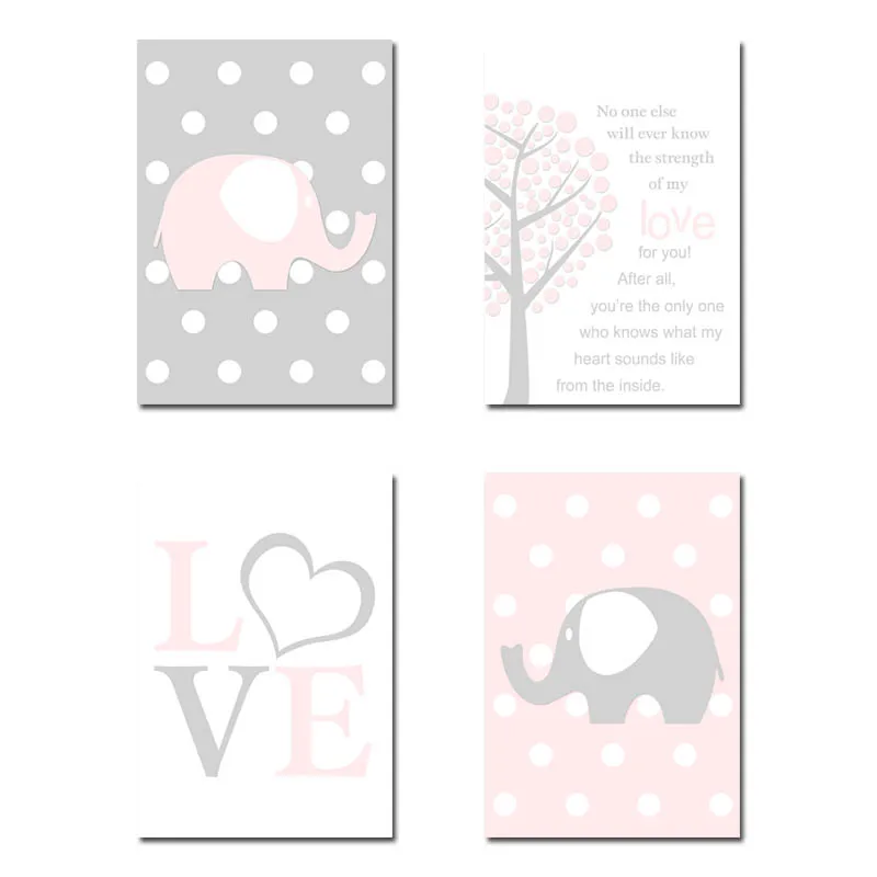 4 pcs Set Для маленьких девочек; для детской комнаты; настенная живопись на холсте; постеры с героями мультфильмов; принты с цитатами; скандинавские Детские декоративные картины; декор для детской спальни - Цвет: 4 pcs Set