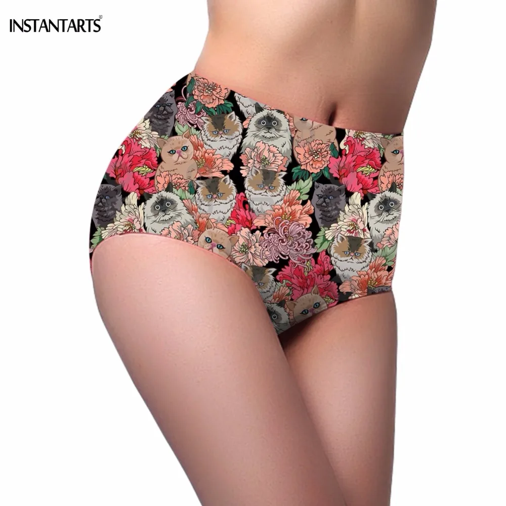 INSTANTARTS Cute Animal Cat/Kitten Print Women Summer Swimming Trunks High Waist Bathing Beachwear Lady Bikini Bottom Swimsuits | Спорт и