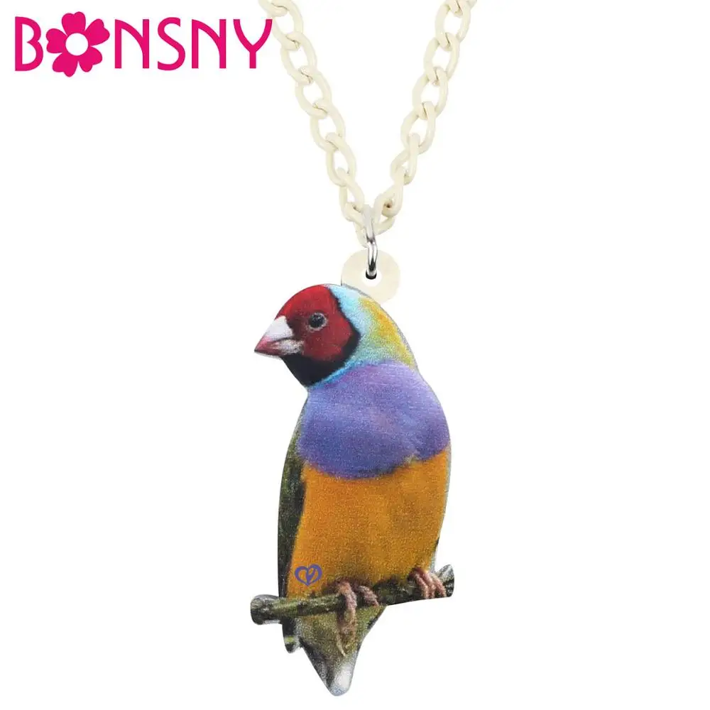 

Bonsny Acrylic Rainbow Parrot Bird Necklace Pendant Chain Choker Unique Pet Bird Jewelry For Women Girl Charms Gift Decoration