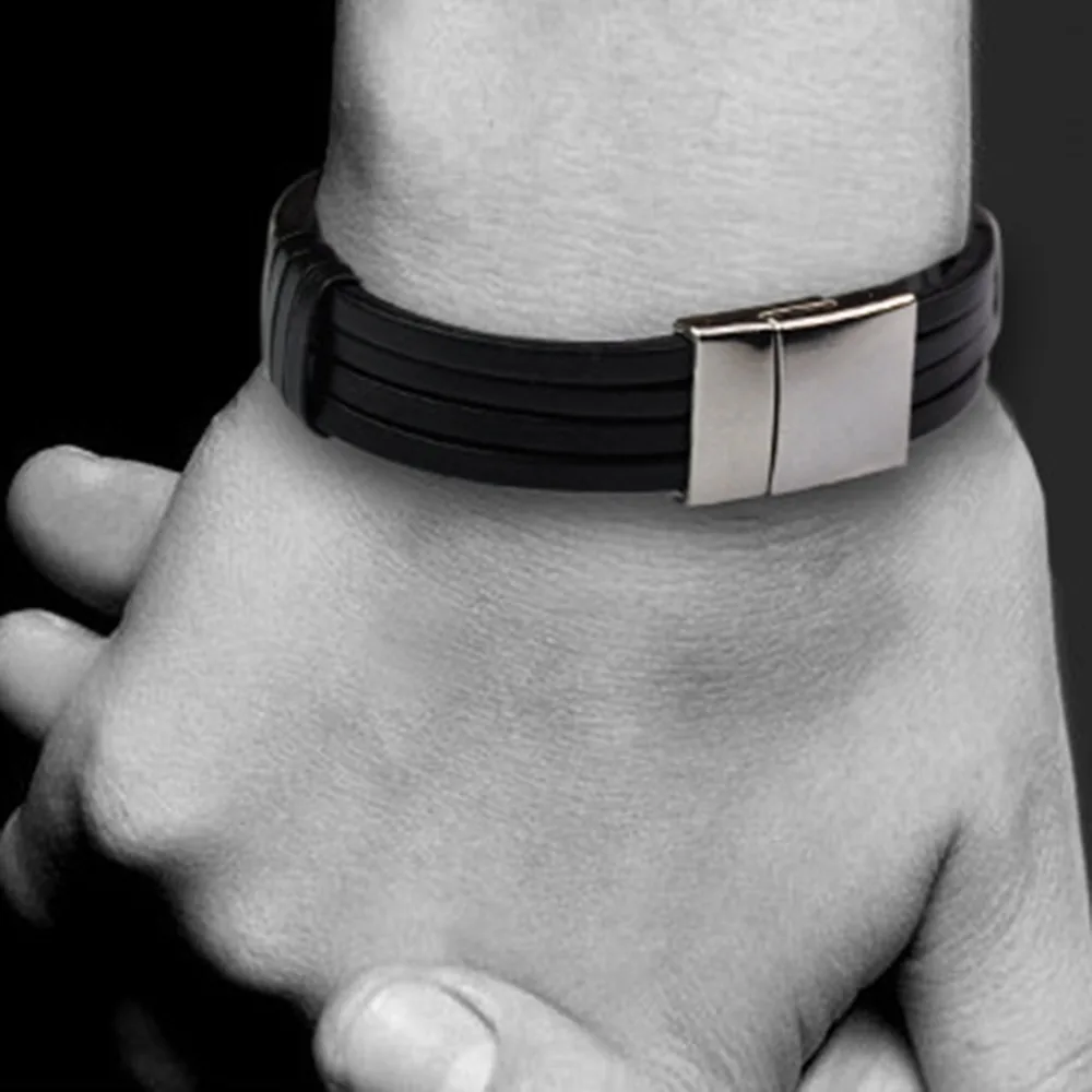 

Fashion Male Jewelry Black Brown Leather Bracelet Stainless Steel Magnetic Clasps Wrist Band For Men Jewelry Gifts