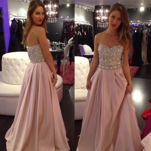 New Arrival Sparkle Beaded Sweetheart Taffeta Long Pink Prom Dresses Gowns 2016 Formal Evening Dress Graduation Party | Свадьбы и