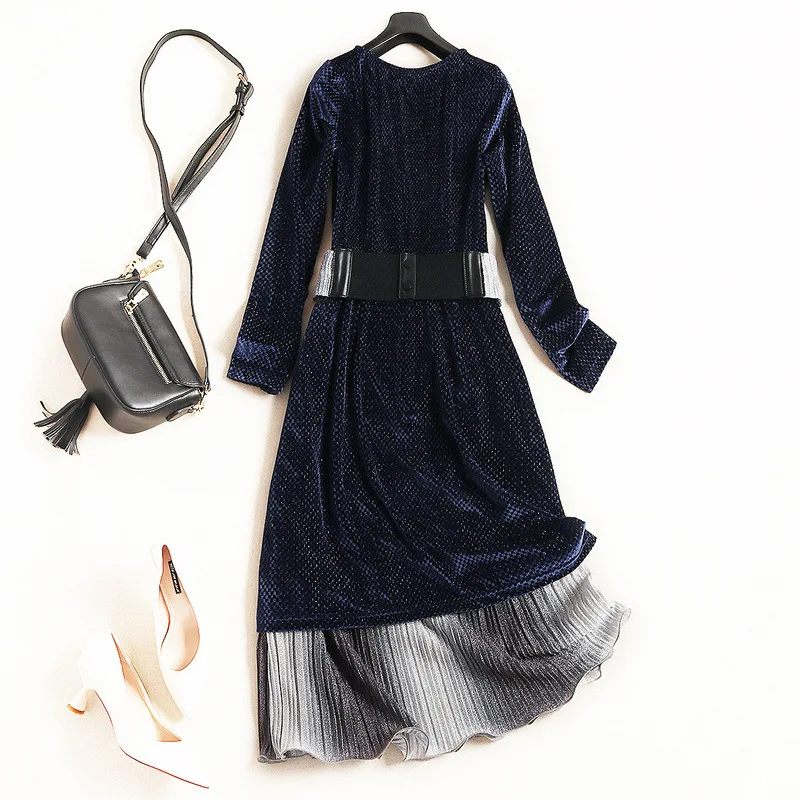 2018 new fashion women's dress autumn and winter V-neck long-sleeved high waist dresses | Женская одежда