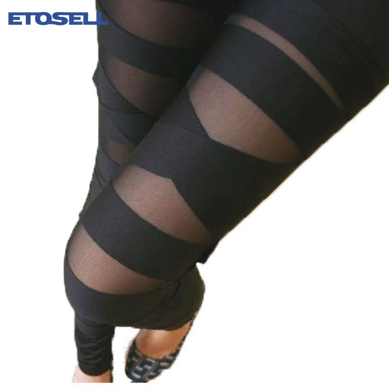 ETOSELL, женские, для девушек, сексуальные, черные, один размер, сетчатые леггинсы, Дамская мода, дамские, размера плюс, штаны, рваные Леггинсы