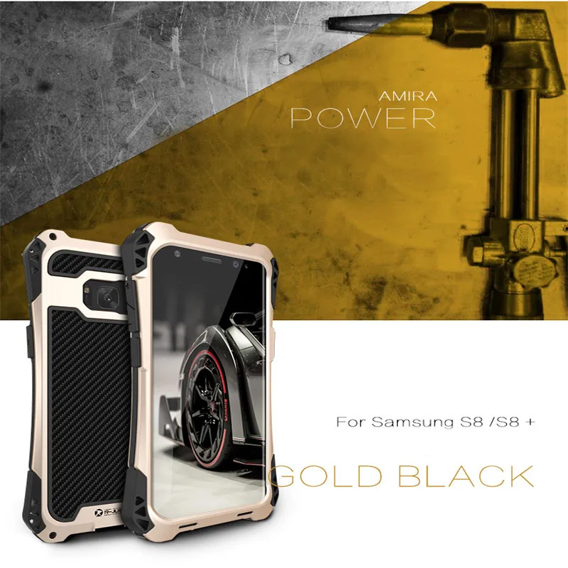 For Samsung S8 case &amp plus Case Cove Shockproof Carbon Fiber Aluminum Metal Armor Galaxy Silicon + |