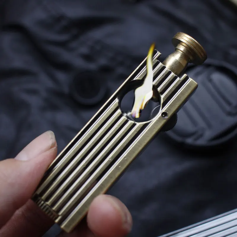 Vintage Lateral Pull Gasoline Lighter Windproof Portable Gas Petrol Golden Silver Pure copper Gadgets for Men | Дом и сад