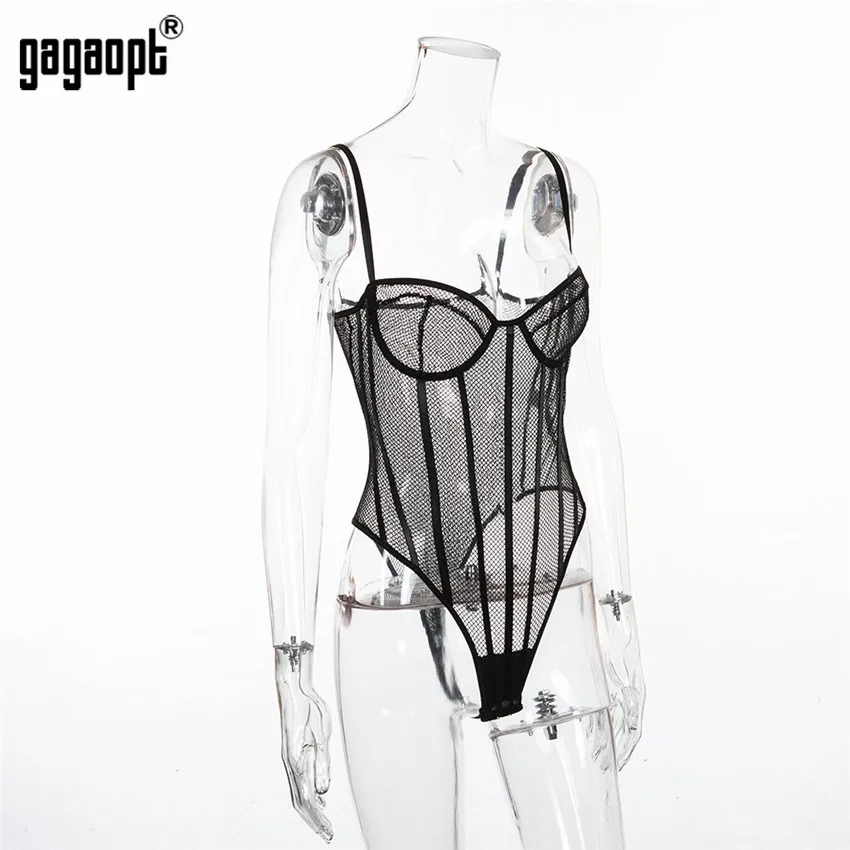 Женское Сетчатое боди Gagaopt черное Клубное в полоску весна 2019|Боди| |