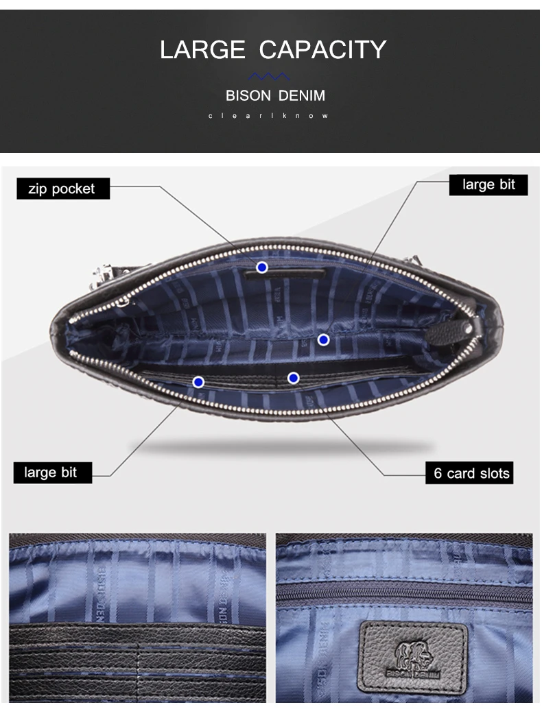 BISON DENIM, мужской кошелек из натуральной кожи с буквенным узором, мужской клатч, кошелек, брендовая сумка для iPad, коукожа, Большой Вместительный мужской кошелек, N8187