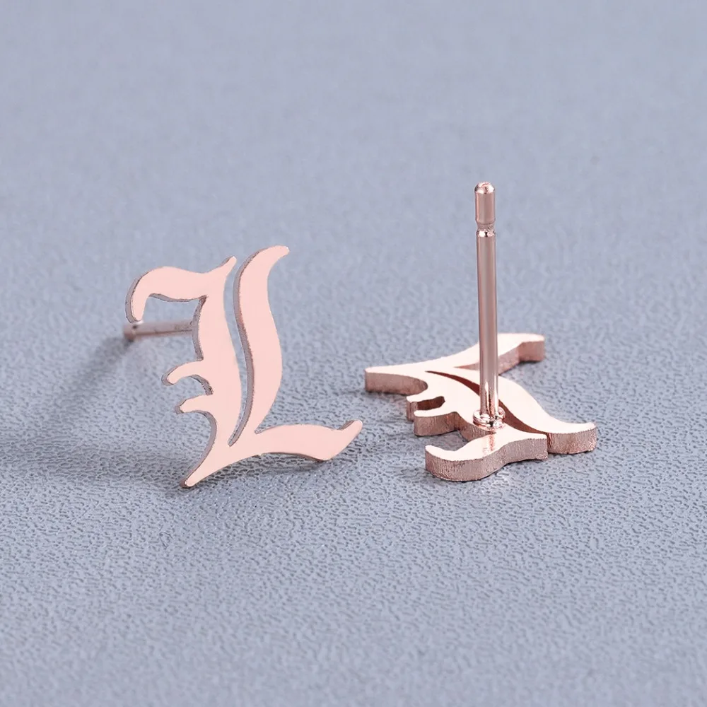 Chandler Fashion Big Brand L Letter Earrings Luxury Old English Letters Rose Gold Stainless Steel Hypoallergenic Earring | Украшения и