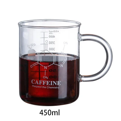 450ml-A Большой емкости творческий стеклянный мерный стакан круглый прозрачный пищевой боросиликатный бытовой Молоко Кофе напиток рукоятки кружки - Цвет: 450ml-A