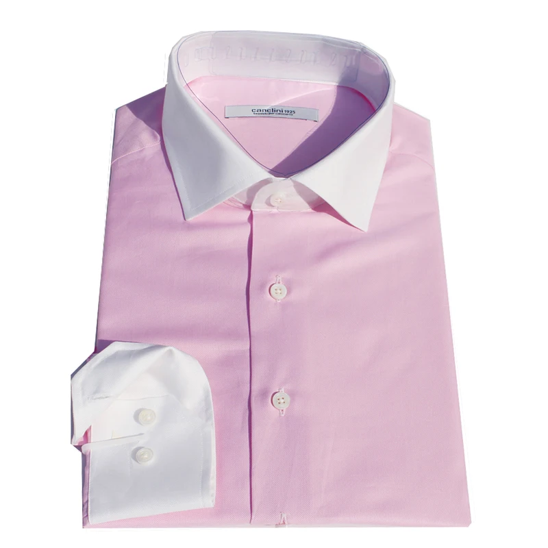

pink with white collar and cuff man's business formal dress wedding shirt Italy brand cloth Canclini tailor made bespoke blouse