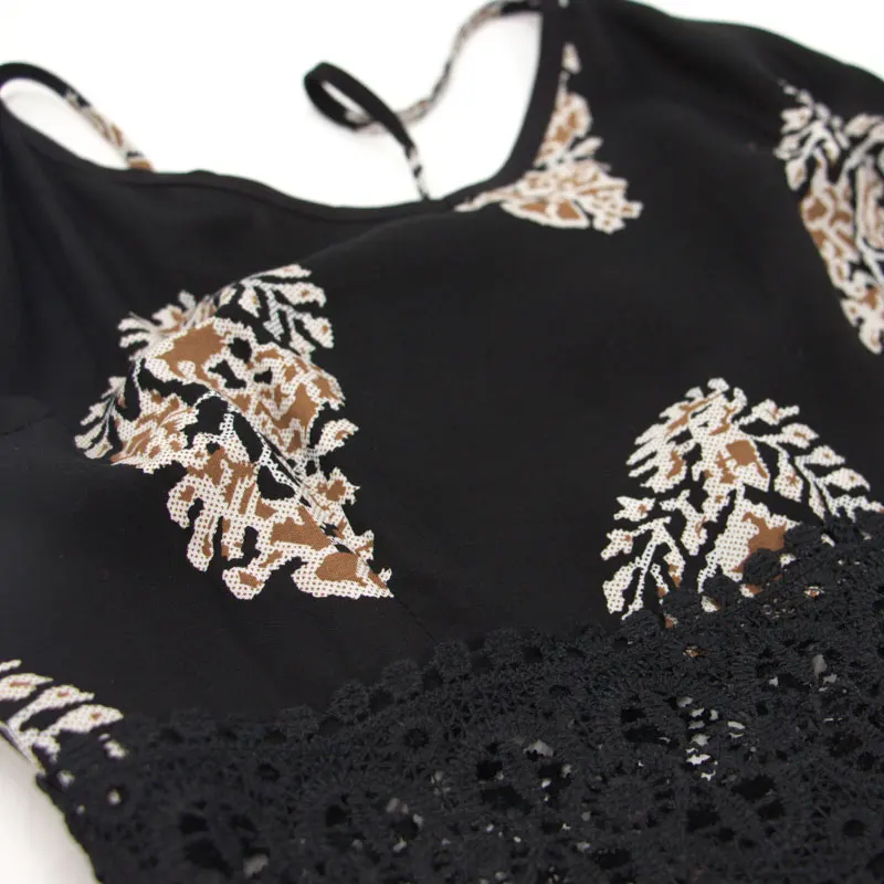 SHEIN Модное Платье На Бретельках С Принтом И Вырезом Женские Кружевные Платья С V-образным Вырезом Без Рукавов С Высокой Талией