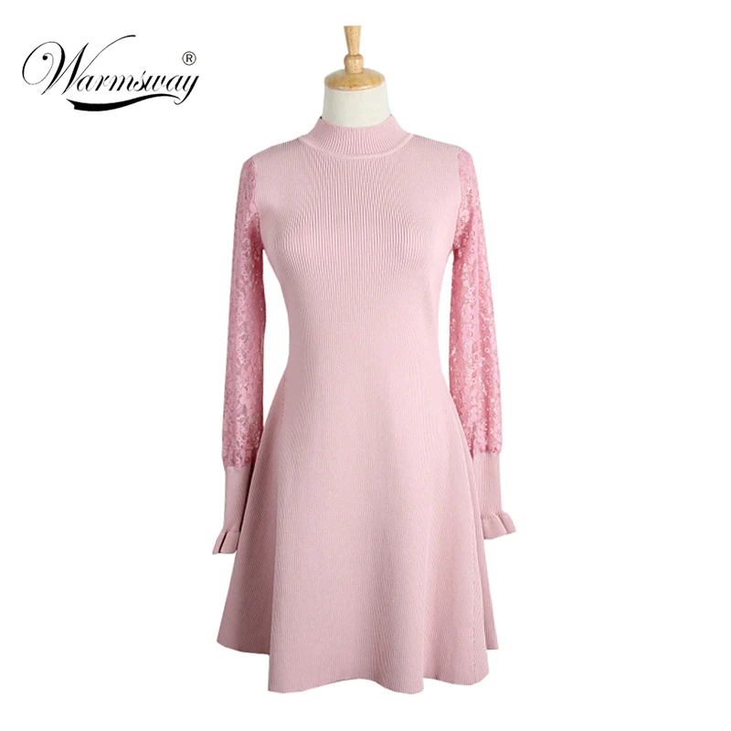 Новые пикантные Тонкий кружева шить женские платье ретро рукав длинный вязаный