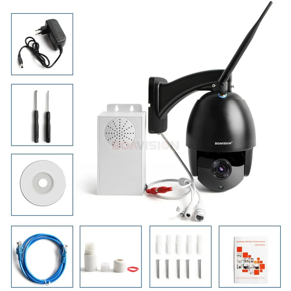 Беспроводная купольная камера HD 1080P PTZ Wi Fi IP 5X зум HI3516C + SONY323 2 МП ИК 60 м ONVIF