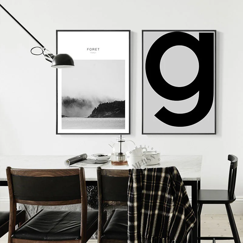 

HAOCHU Скандинавская декоративная картина комната современные фрески черно-белые английские буквы лес пейзаж настенные постеры
