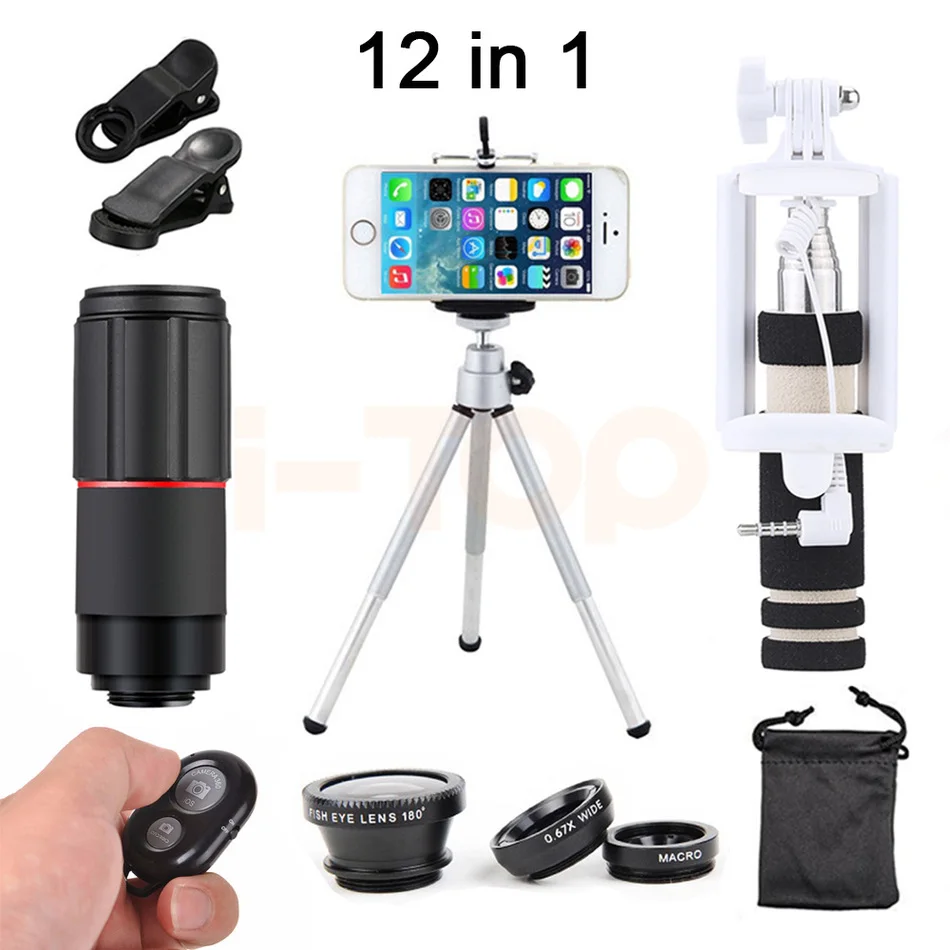 12in1 телефон Камера lentes Fisheye Широкий формат макро Объективы 8X зум телеобъектив