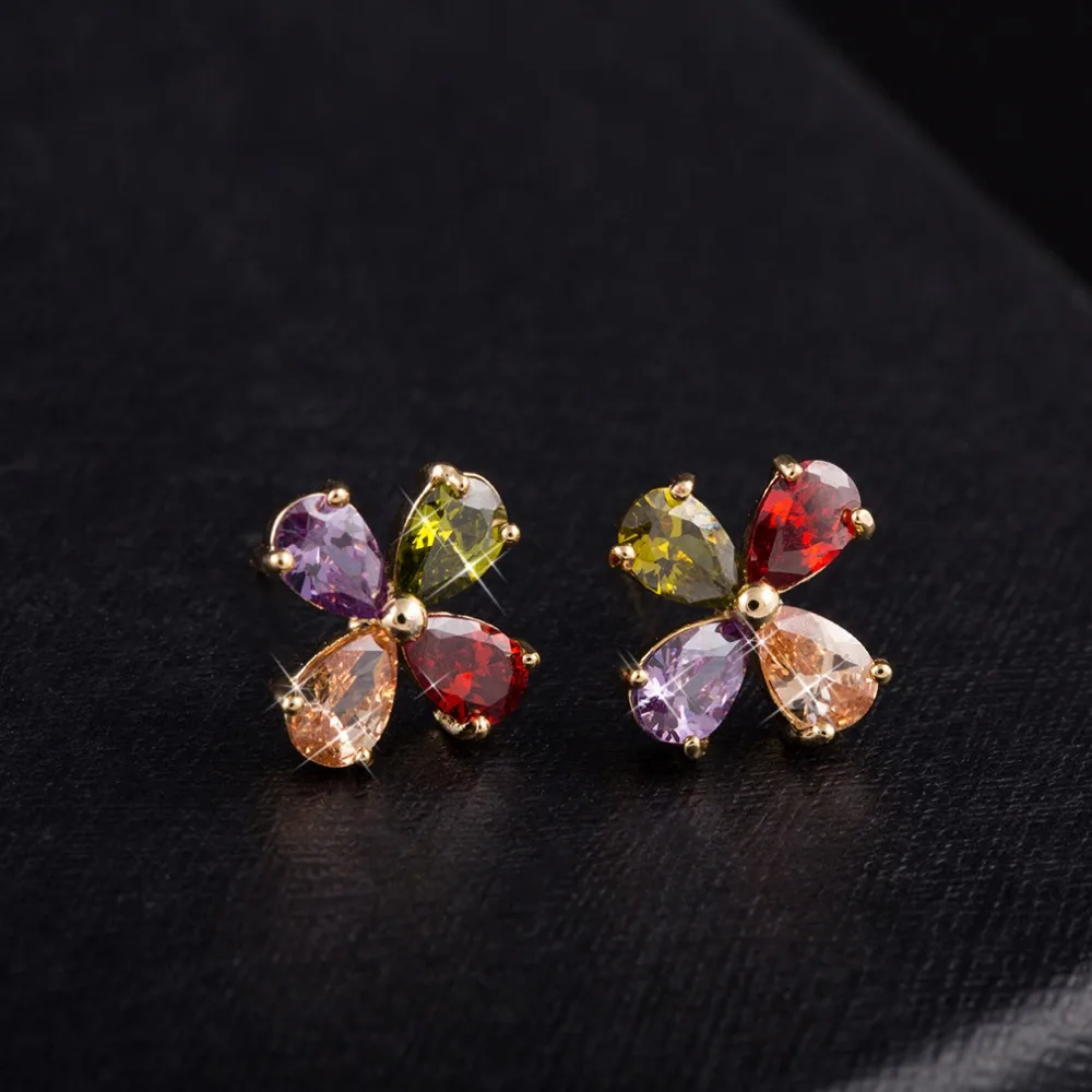 Kuniu flower shape stud earrings for women crystal metal material exquisite lovely style wedding anniversary fashion jewelry | Украшения и