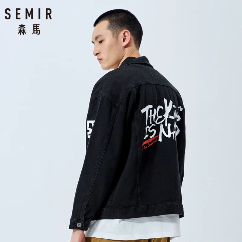 SEMIR Мужская джинсовая куртка с принтом и воротником пальто нагрудным карманом в
