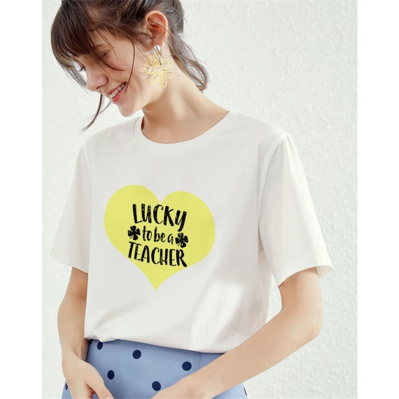 Lucky To Be A Teacher Футболка женская 2019 хлопок Харадзюку эстетический принт Женская
