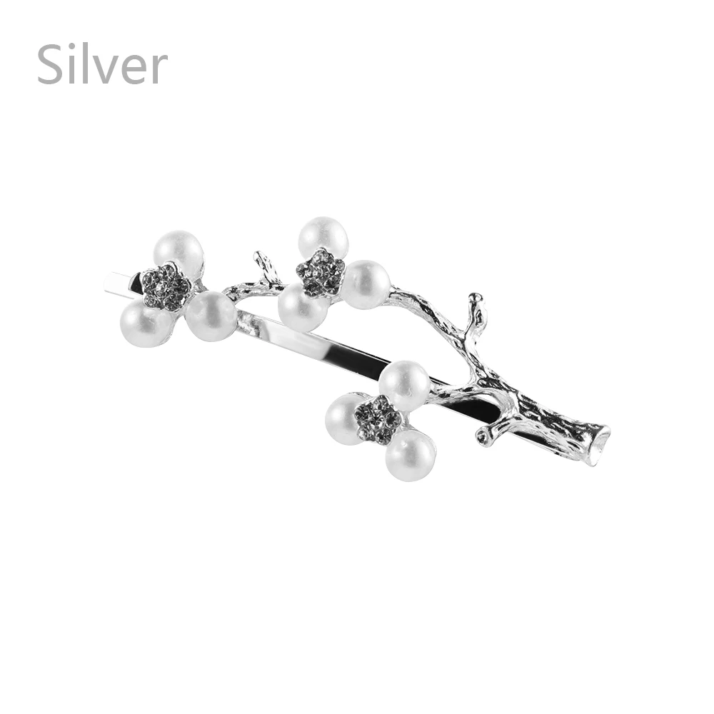 Silver Женские Винтажные заколки для волос с золотым и серебряным деревом, сплав, жемчуг, филиал, заколки для волос, модные заколки-пряжки для волос, аксессуары для волос - Цвет: Silver
