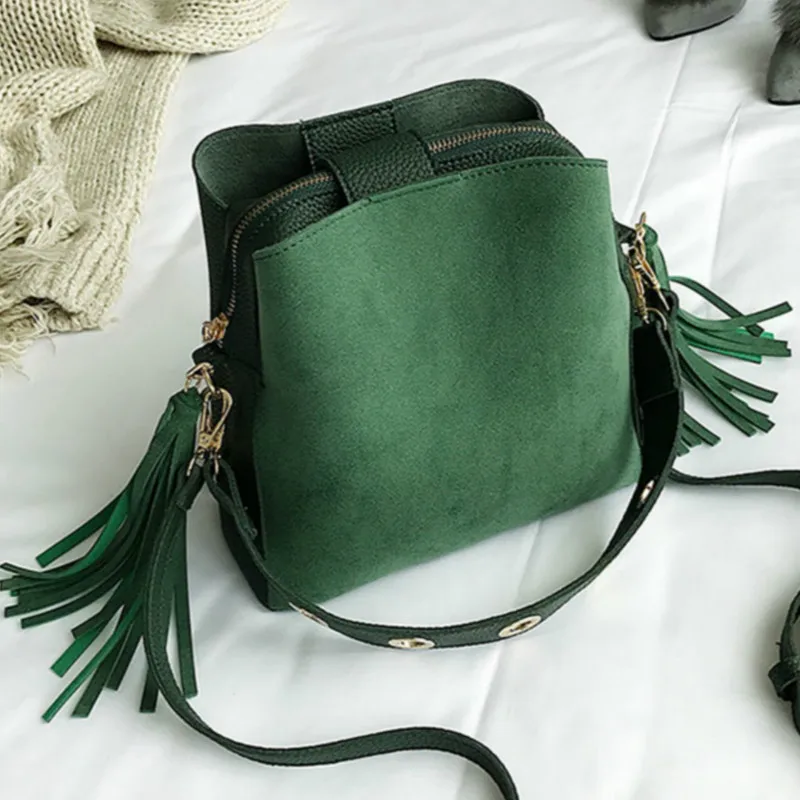 

Прямая поставка, брендовая сумка через плечо с кисточкой, Женские винтажные сумки через плечо для женщин, 2018, сумка-мешок, сумки, дизайнерска...