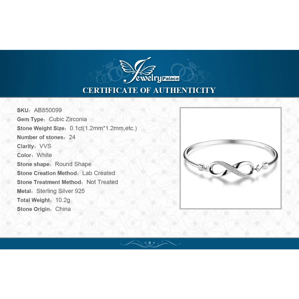 JewelryPalace Forever Love Бесконечность кубического циркония Юбилей браслет Pure 925 пробы